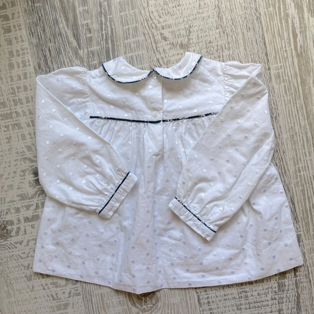 Alice Kathleen and Co Floral Long Sleeve White Swiss Dot Top Sz 4 Toddler